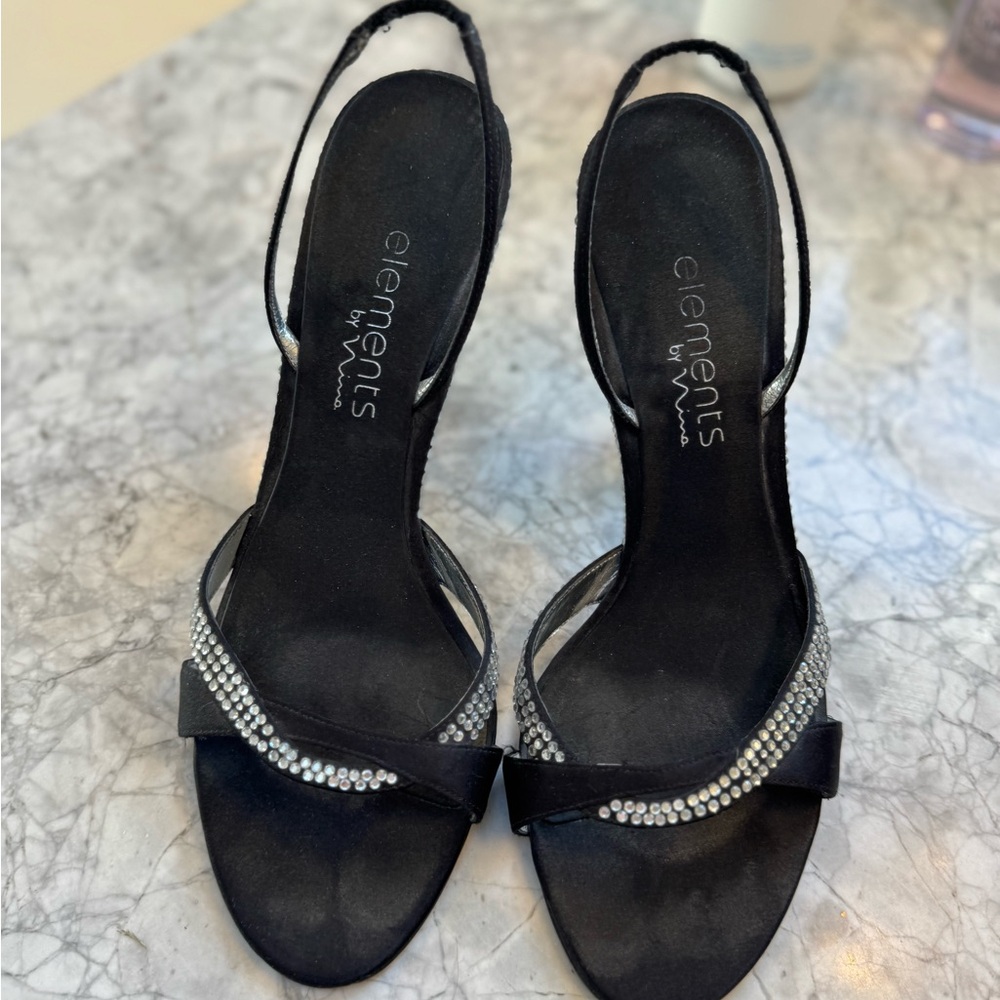 Elements by Nina Black Strappy rhinestone Women's Shoes 8.5